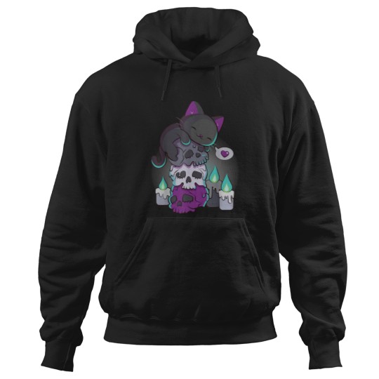 Discover Asexual Pride Cute Black Cat on Skulls Kawaii Goth Aesthetic Classic T-Shirt Hoodies