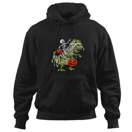 Discover Skeleton Riding Mummy TRex Halloween Hoodies