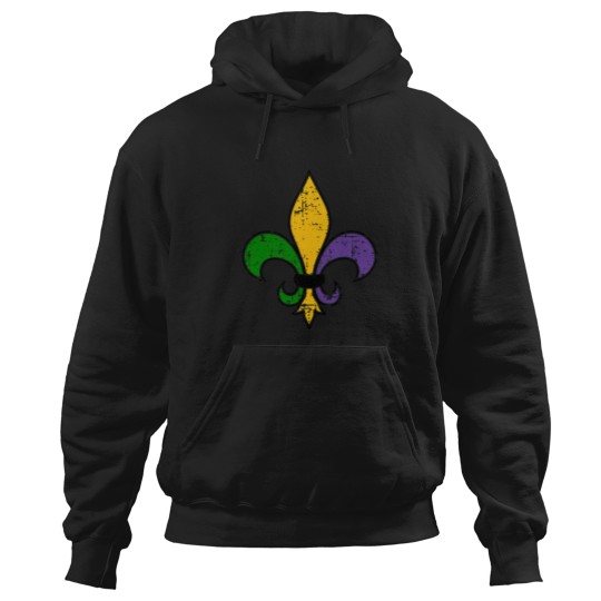 Discover Distressed Fleur De Lis in Mardi Gras Colors Hoodies