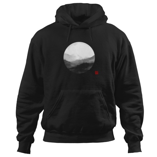 Discover Abstract Japanese Landscape With Mountains And Calligraphy T-Shirt Hoodies
