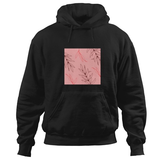Discover Pink Red Tropical Leaves Line Drawing   T-Shirt Hoodies
