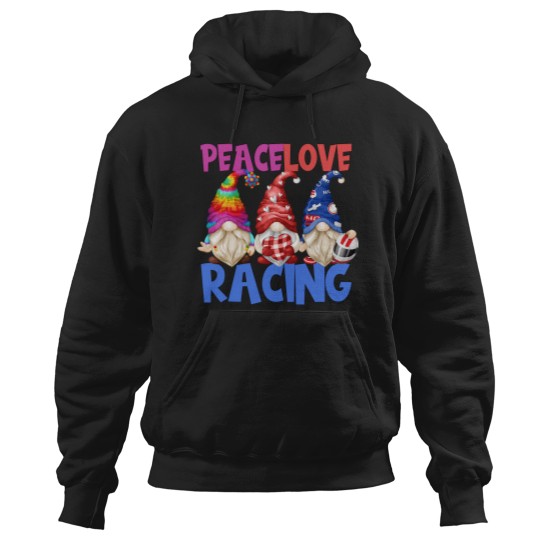 Discover Race Car Driver Funny Gnomes For Women Peace Love Racing Hoodies