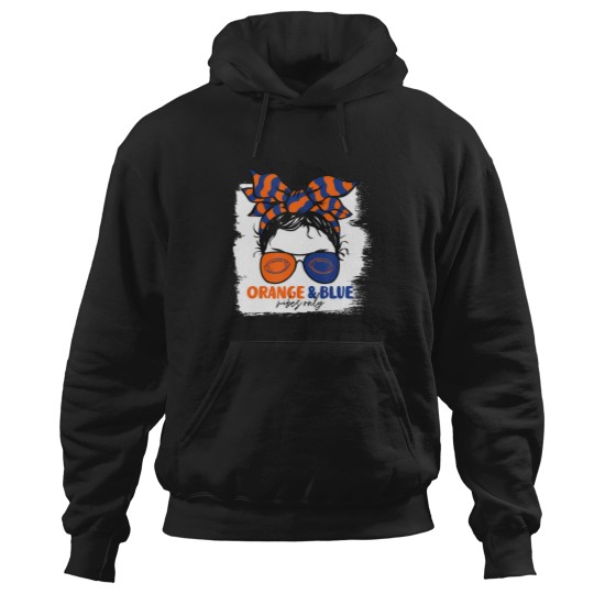 Discover Orange And Blue Vibes Only Football Mom Gameday Messy Hair Hoodies