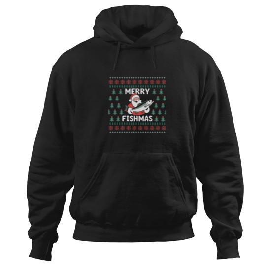 Discover Fisherman-Funny-Christmas-Pajama-Merry-Fishmas-Ugly-Fishing-Active-T-Shirt Hoodies