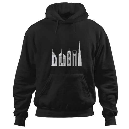 Discover Dubai Skyline Famous Buildings Typography Hoodies