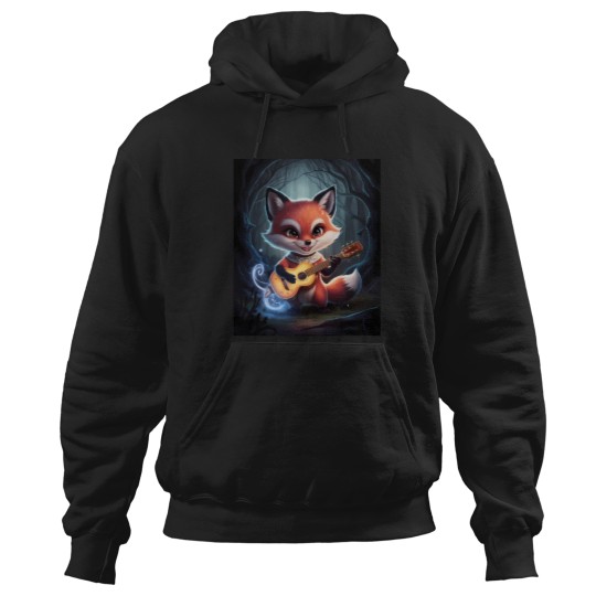 Discover Fox Portrait playing guitar musical character fantasy whimsical Hoodies