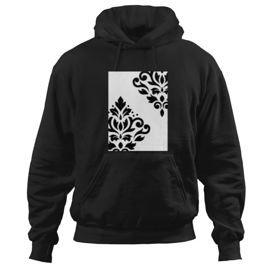 Discover Scroll-Damask-Art-I-Black-On-White T-Shirt Hoodies