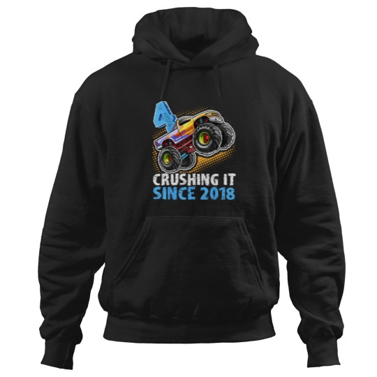 Discover 4-Crushing-It-Since-2018-Monster-Truck-4Th-Birthday-Boys-T-Shirt Hoodies