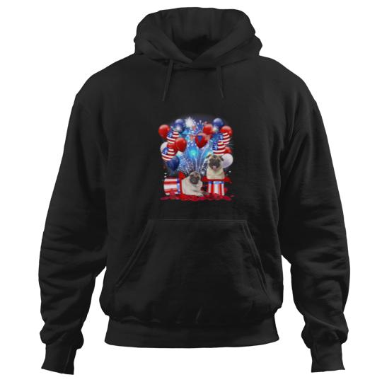 Discover Pug Firework American Flag 4Th Of July Dog Lover Hoodies