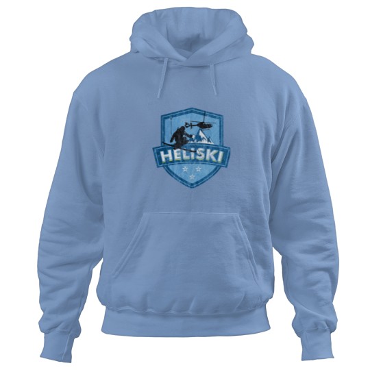 Discover Vintages Heliski Mountain Badge Skis Design.png Hoodies
