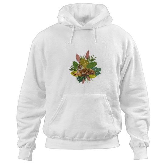 Discover Tigers and Jungless Leaves Digital Artwork Hoodies