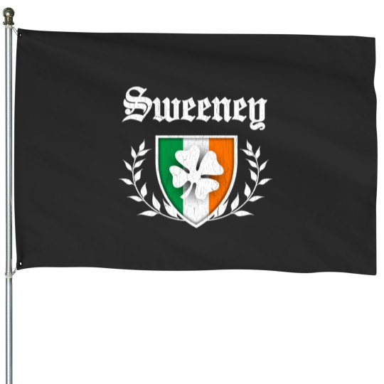 Discover Sweeney Family Shamrock Crest (vintage distressed) House Flags