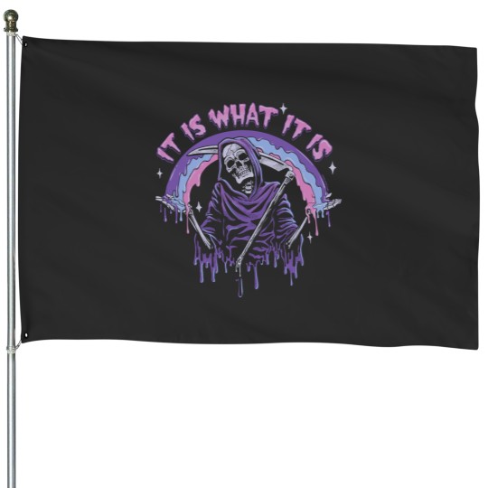 Discover Death ~ It Is What It Is ~ Pastel Goth Grim Reaper Drip House Flags