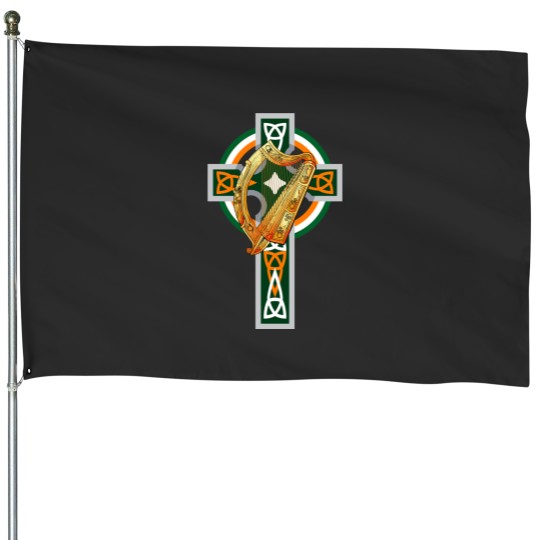 Discover Irish Celtic Harp and cross House Flags