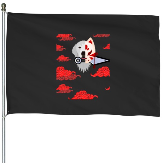 Discover Red Cloud Japanese Great Pyrenees Kitsune aniime House Flags