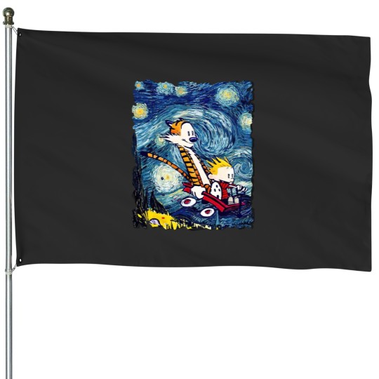 Discover Calvin And Hobbes Starry Night T-Shrit House Flags