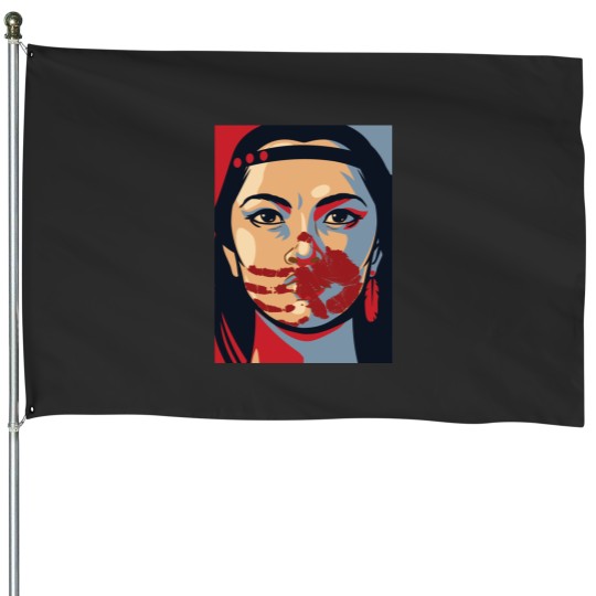 Discover MMIW Awareness Native American Woman Artwork For The Missing and Murdered Indigenous Women Version 2 House Flags