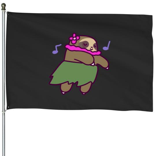 Discover Cute Hula Sloth House Flags