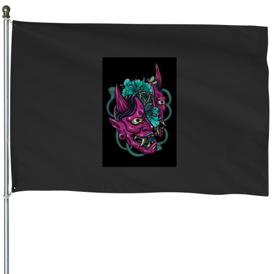 Discover Japanese Hannya Mask House Flags