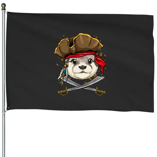 Discover Otters Pirate Otter Jolly Roger Flag Nautical Animal Otter Lover House Flags