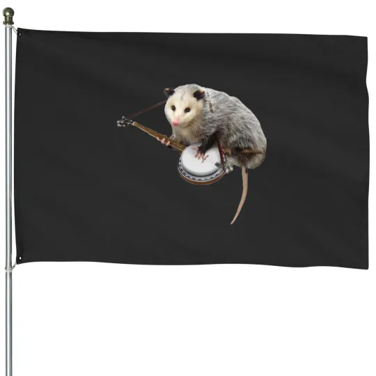Discover Opossum Playing Banjo House Flags