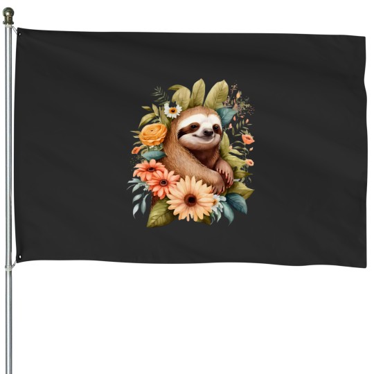 Discover Sloth Lover House Flags with Floral and Graphic Designs