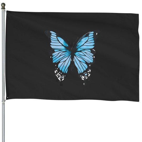 Discover Blue Butterfly Art Garden Beautiful Butterflies T-Shirt House Flags
