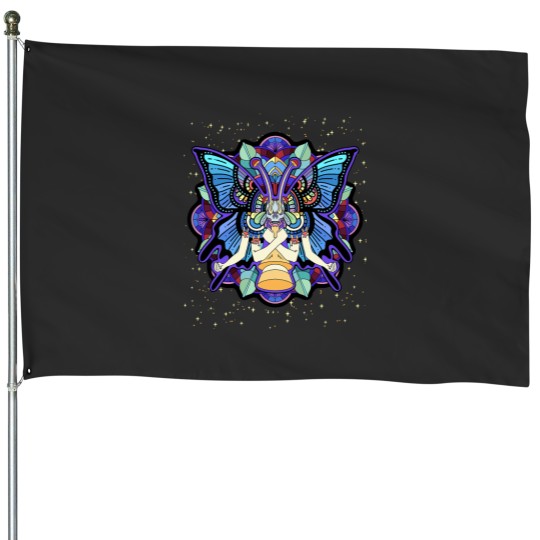 Discover Psychedeliutterfly Abstract Art Colorful Hippie Trippy House Flags