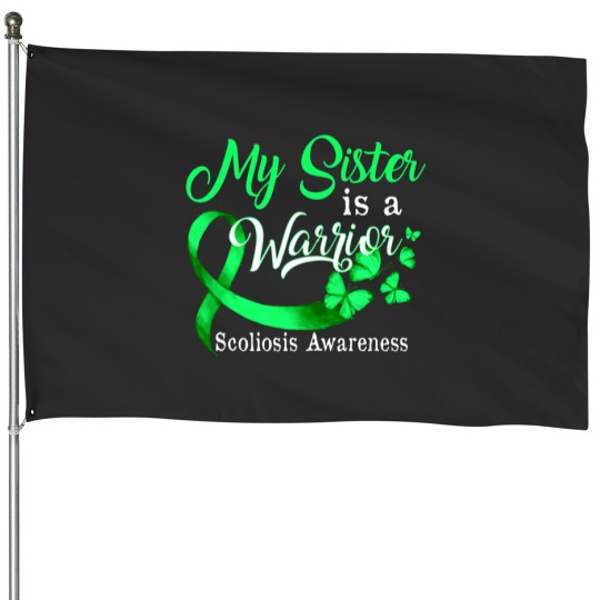 Discover Proud My Sister Scoliosis Warrior Green Ribbon Butterfly House Flags