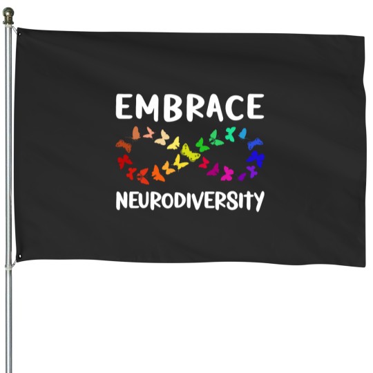 Discover Neurodiversity Rainbow Infinity Butterfly ADHD Autism House Flags
