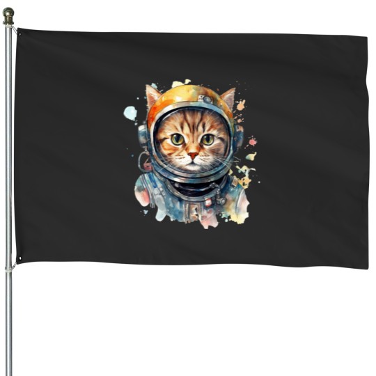 Discover Watercolor Astronaut Cat House Flags