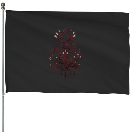 Discover Cernunnos Pagan God with Horns and Caducé crossover Paganart House Flags
