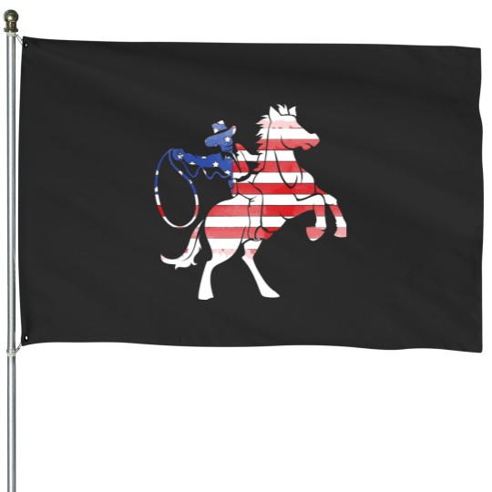 Discover Country Cowboy Horse Rider USA Flag Patriotic Cowboy House Flags