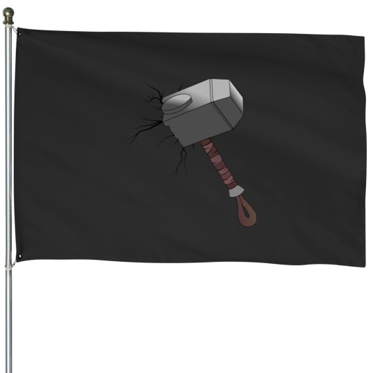 Discover Mjolnir Thor's Old Hammer House Flags