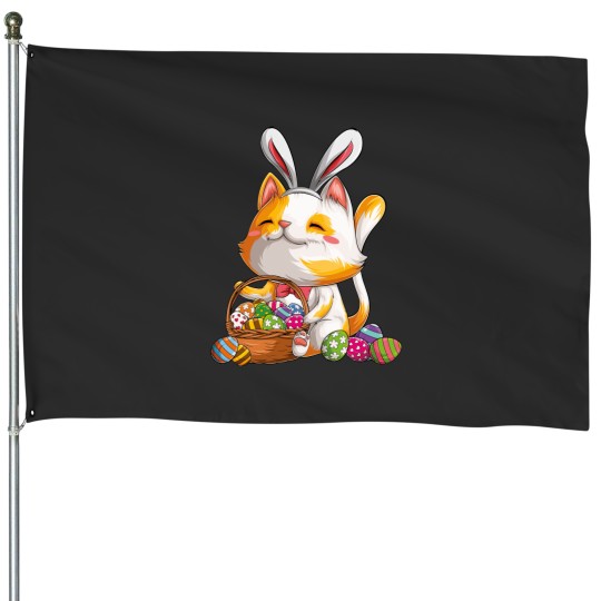 Discover Kawaii Cat Bunny Happy Easter Day Egg Costume Girls Kitten House Flags