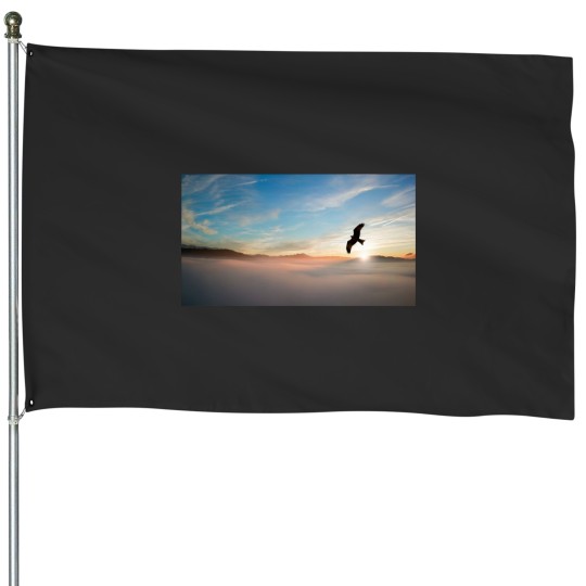 Discover Early Bird Sky Sunrise Falcon Swallow Tail Kite Eagle Hawk House Flags