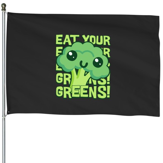 Discover Eat Your Greens! Kawaii Broccoli House Flags