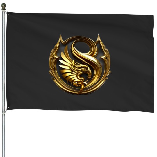 Discover Aesthetic 3D Golden Phoenix Bird Logo House Flags