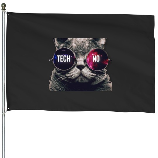 Discover Techno Music Rave Cat House Flags
