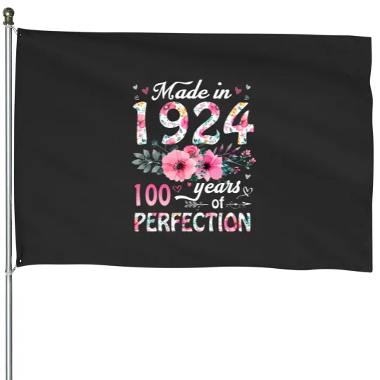 Discover 100 year old made in 1924 floral 100th birthday wo House Flags