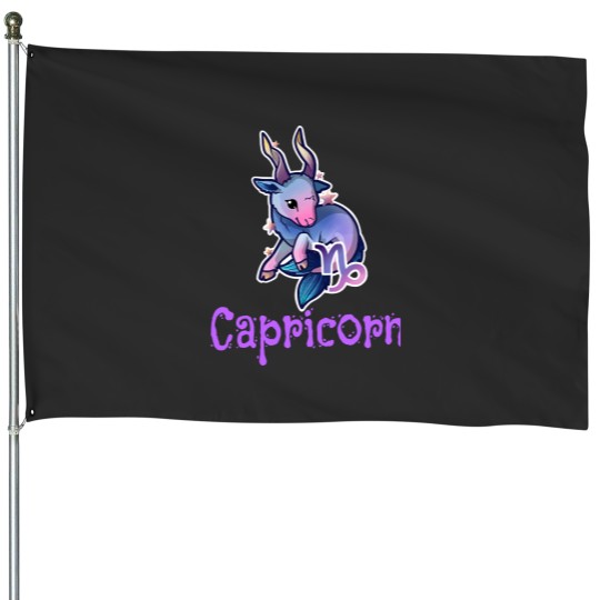Discover Capricorn Zodiac Sign Kawaii Goat House Flags