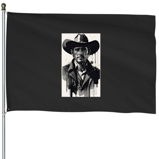 Discover Western Country Cowboy Minimalist Graphic House Flags
