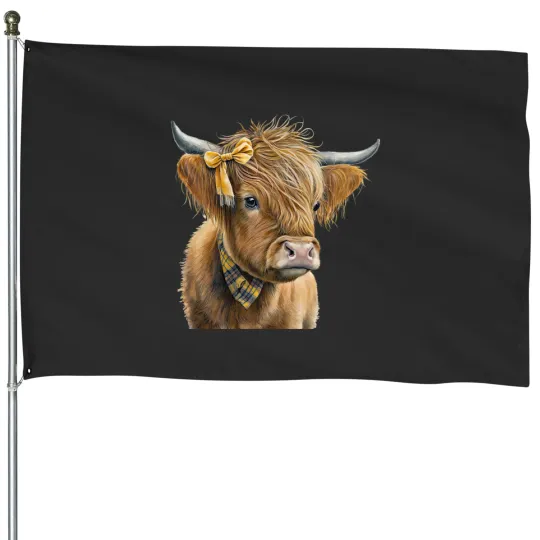 Discover Highland Cow Scottish Cattle Mountain Cows Cute Farm Animals  (1) House Flags