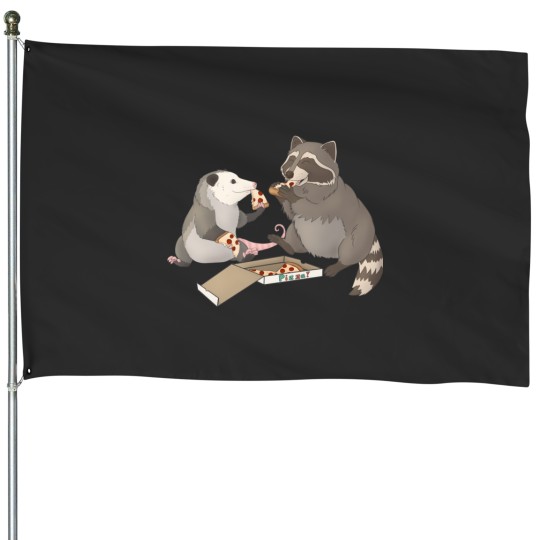 Discover Possumand Raccoon eating pizza Active House Flags