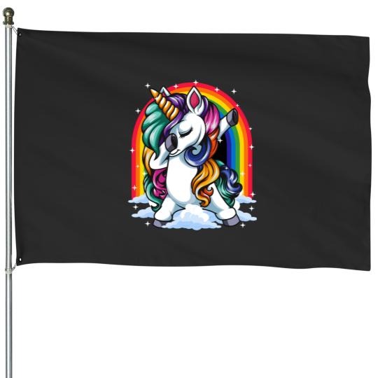 Discover Unicorn Rainbow Girls Kids Women Dab Unicorn House Flags