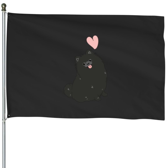 Discover LOVE Black Pomeranian House Flags