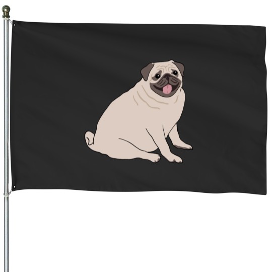Discover Cute Pug Dog Sitting House Flags