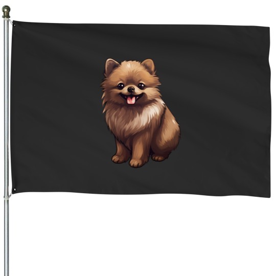 Discover Chocolate Pomeranian Puppy Dog Drawing House Flags