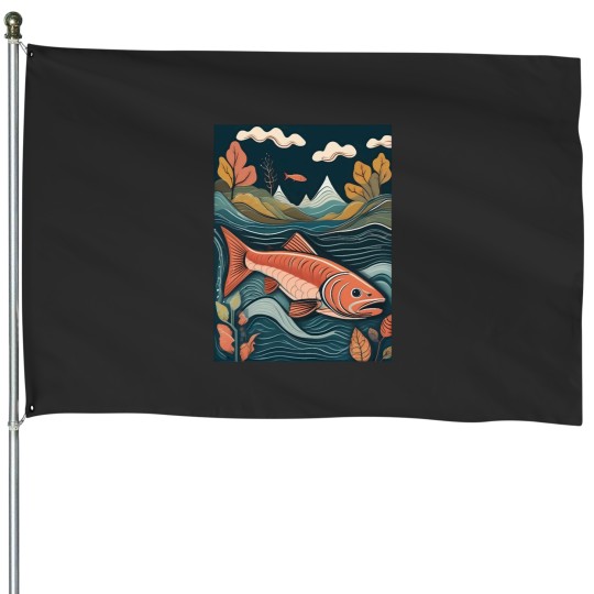Discover Big river fish, salmon House Flags