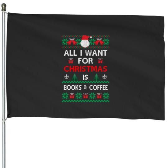 Discover Book Christmas book and coffee House Flags
